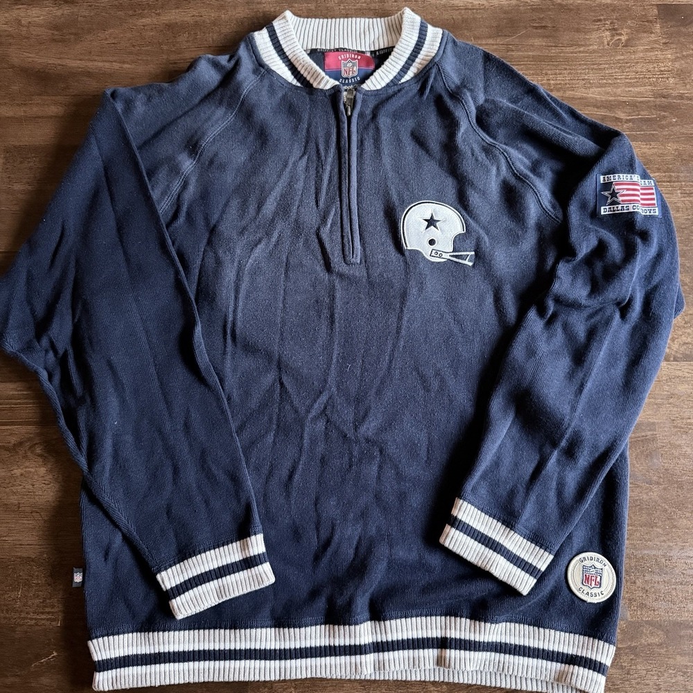 Reebok Gridiron Classic Dallas Cowboys Quarter Zip Pull Over Sweater Mens Size L